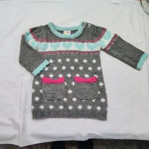 Healthtex Baby Girls Sweater 0-3 Months Gray Pink Blue Polka Dot Heart Knit